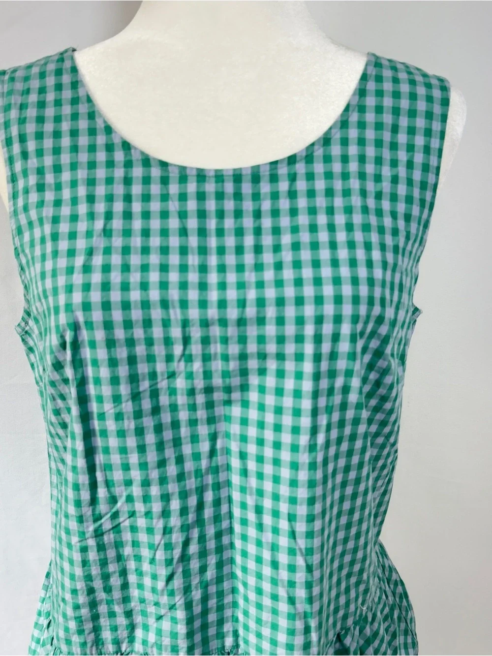 J.Crew Factory Green Gingham Bow Back Peplum Tank Top Womens Small Cottagecore
